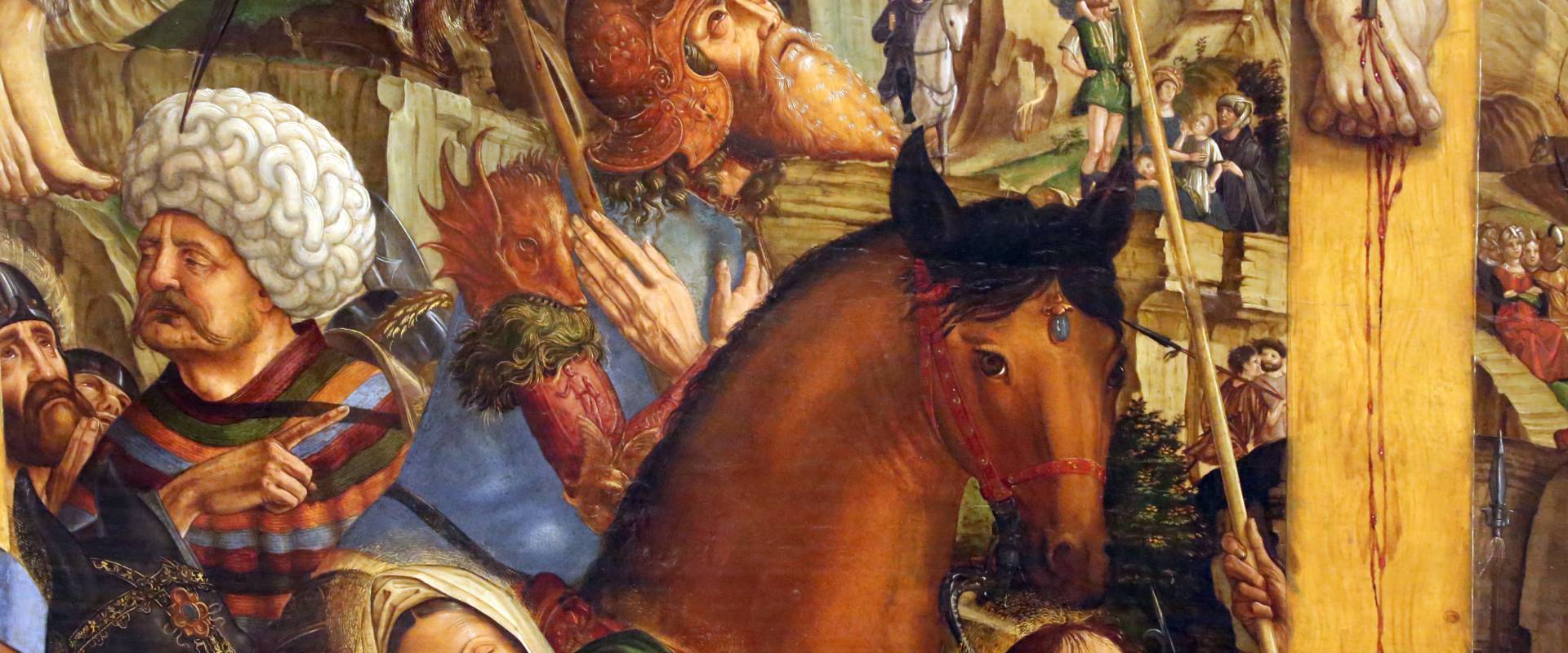 Francesco bianchi ferrari, crocifissione coi ss. girolamo e francesco (pala delle tre croci), 1490-95 ca. 05 cavallo photo by Sailko
